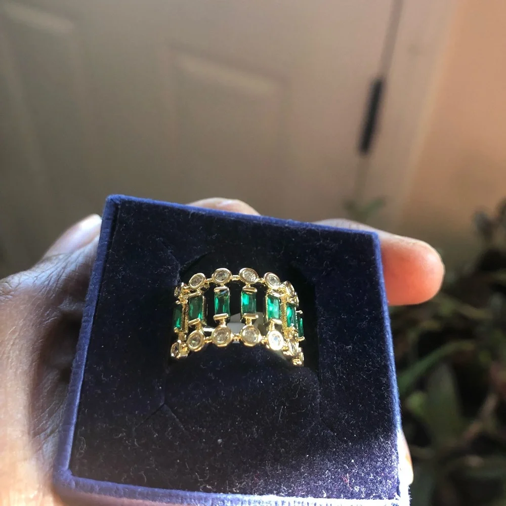 Gold plated emerald crystals ring size 7